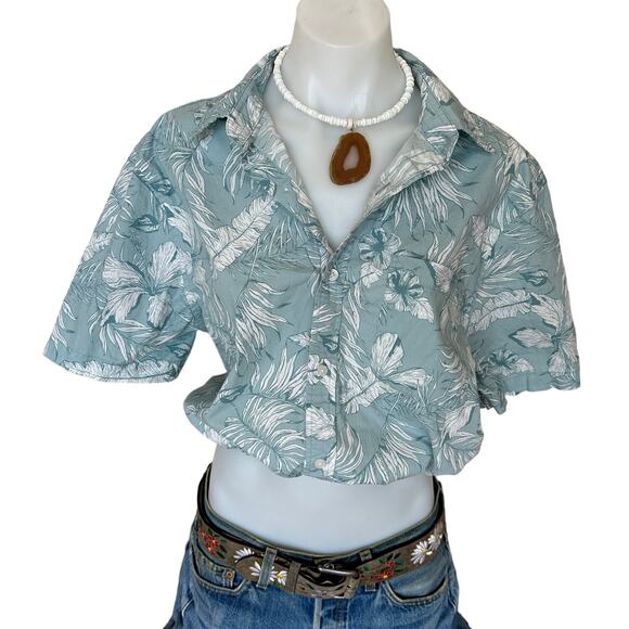 Hawaiian Shirt Tropical Button Down Crop Top One Size Boxy Coconutgirl Unique - Picture 1 of 6